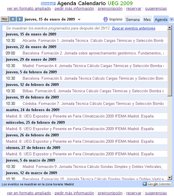 UEG ver Agenda Calendario 2009...